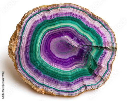Geode Cross Section Reveals Vibrant Purple, Green, and Pink Layers
