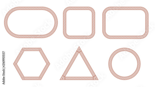Brown Vintage Braided Geometric Frames Oval Square Rectangle Hexagon Triangle Circle Borders PNG