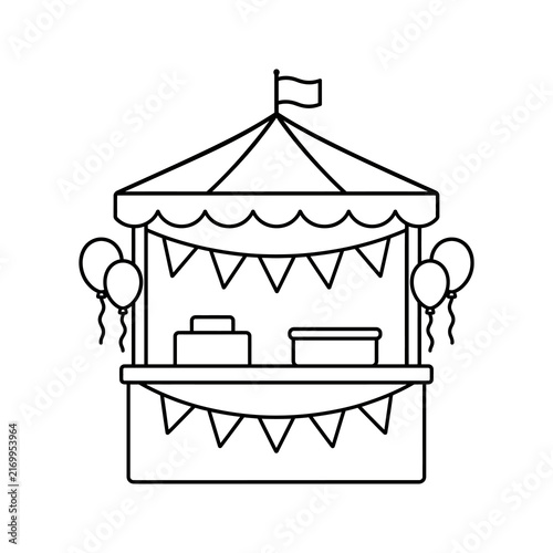 Carnival booth decorated with balloons and buntings for festive events.