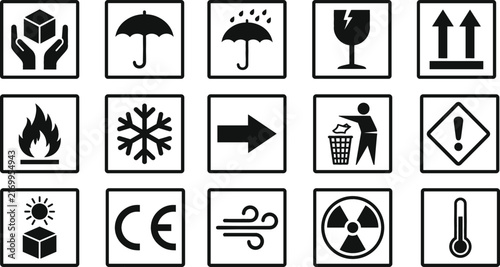 Bild auf Leinwand Set of black and white shipping and handling cargo icons for logistics and packa