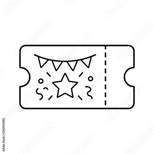Event admission ticket with festive stars and bunting for party entry.