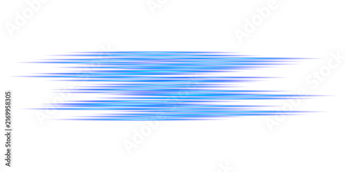 Horizontal blue light streaks with tapered ends, glowing neon lines isolated on a white background