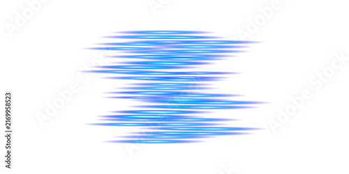 Abstract horizontal blue light streaks with glowing neon lines, isolated with transparent background
