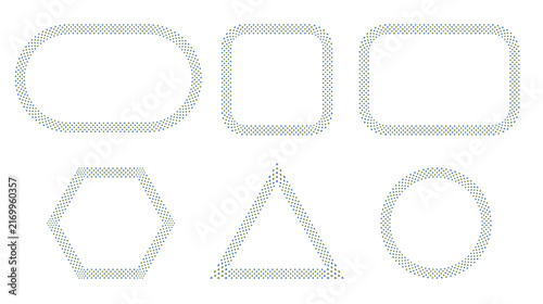 Blue Green Dotted Geometric Frames Oval Square Rectangle Hexagon Triangle Circle Borders PNG