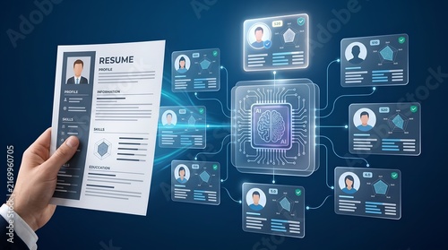 AI Recruitment Technology Concept Analyzing Resumes and Digital Candidate Profiles