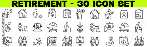 Foto Retirement Icon Set with Editable Stroke, Line Style Vector Illustration for Sen
