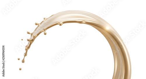 Isolated elegant wave of smooth liquid gold or creamy beige paint splash transparent background