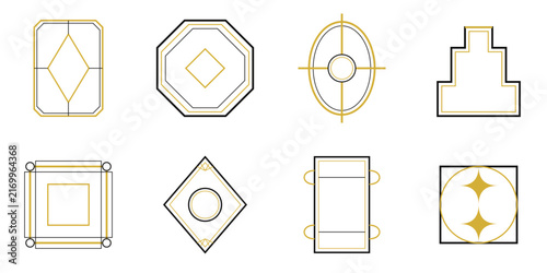 Collection of Minimalist Abstract Line Art Frames and Geometric Shapes with Gold Accents