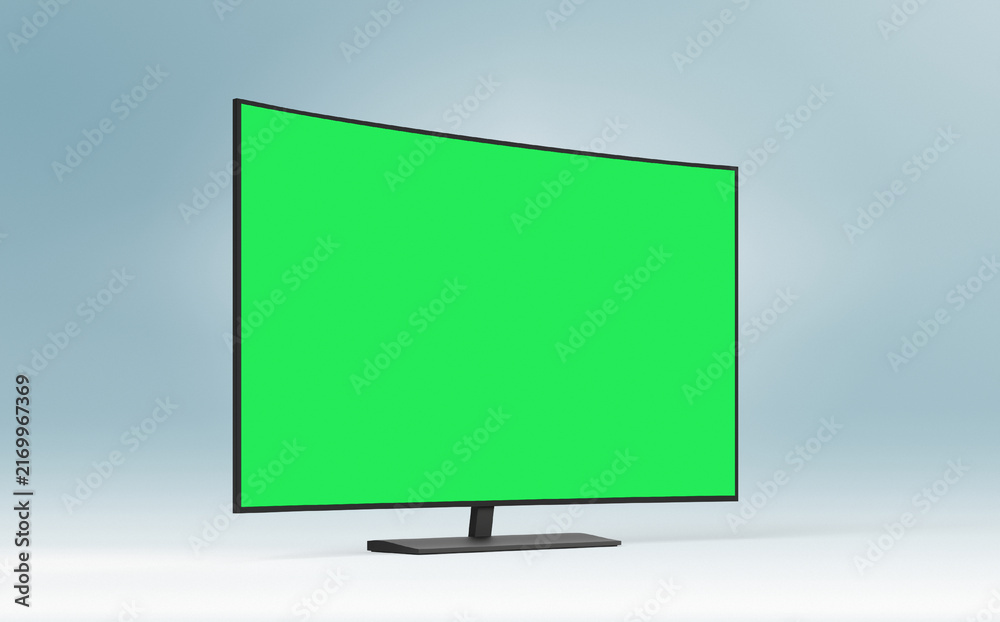 Naklejka premium Curved TV with green screen, suitable as mockup