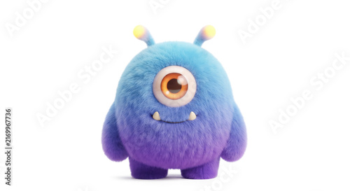 Cute Blue and Purple Fuzzy Cyclops Monster Character