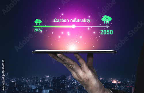 Fotografía Carbon neutrality timeline illustrates carbon, neutrality, and reduction targets