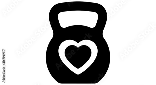 Kettlebell Silhouette With Heart Shape Black On White Background athletic