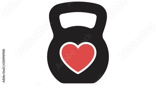 Kettlebell Silhouette With Heart Shape Black And Red Graphic athletic