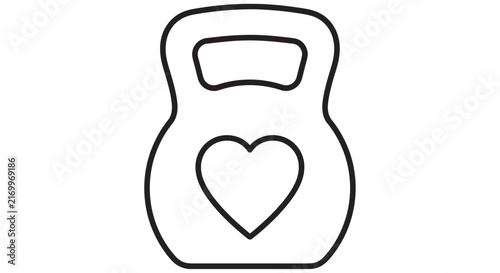 Kettlebell With Heart Silhouette Black Line Art On White Background