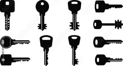 Vintage and Modern Key Silhouette Icon Set