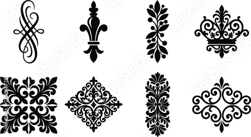 Vintage Baroque Ornamental Silhouette Icon Set