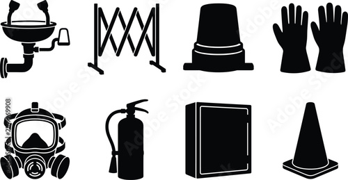 Workplace Safety and Emergency Equipment Icon Set