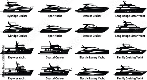 Yacht and Cruiser Silhouette Icon Set