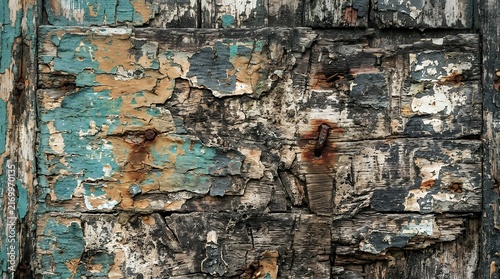 Aged weathered surface exhibiting distressed paint layers organic discolorations and natural degradation marks from prolonged exposure  Weathered Surface Distressed Paint Organic Discoloration