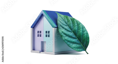 Sustainable Eco House with Large Green Leaf for Energy Efficiency