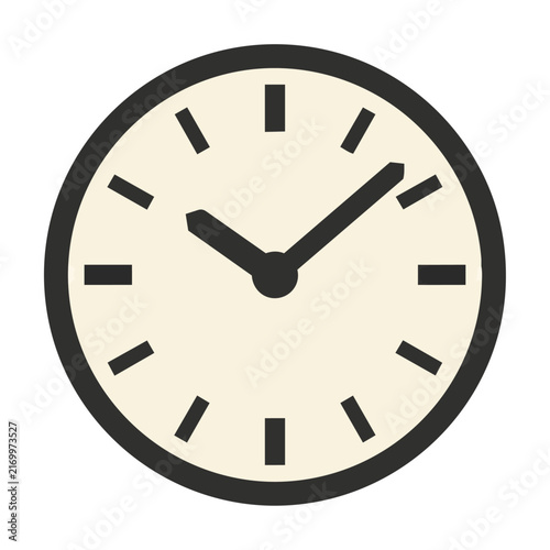 Minimalist analog clock icon with bold flat color blocks and a circular face isolated on white, representing a modern time management concept