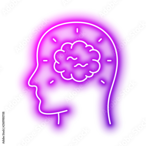 Head Brain Circle Showing Mental Focus Mind Service. Neon glowing effect icon