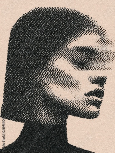 Abstract portrait of a woman in profile using stippling technique