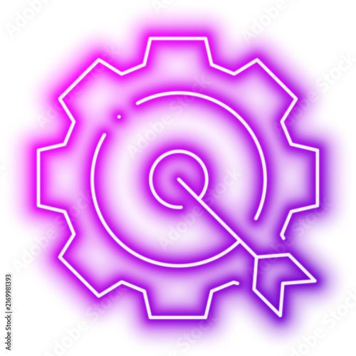 Gear with arrow symbolizing process optimization and progress. Neon glowing effect icon