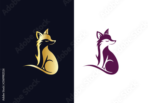 Minimalist Fox Logo, Fox Head Color and Outline Illustration Set vector editable Design