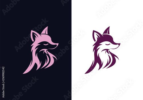 Minimalist Fox Logo, Fox Head Color and Outline Illustration Set vector editable Design