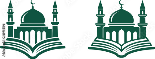Islamic mosque silhouette over open holy book vector