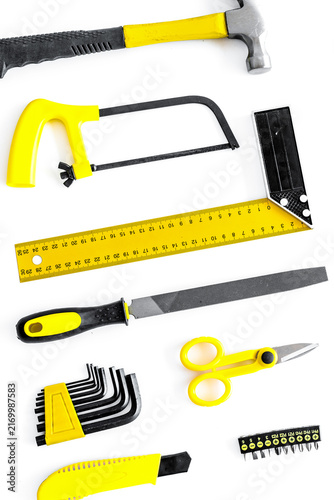 Foto building, painting and repair tools for house constructor work place set white b