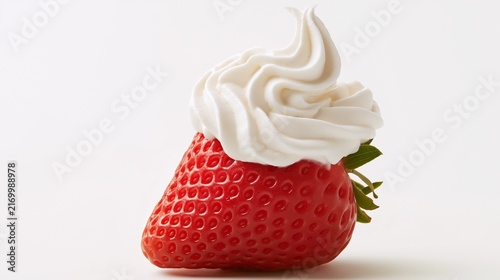 Fresh ripe strawberry with a generous dollop of fluffy whipped cream