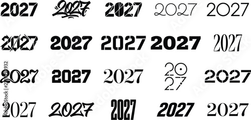 2027 text design bundle featuring urban graffiti stencil fonts and classic black serif lettering styles