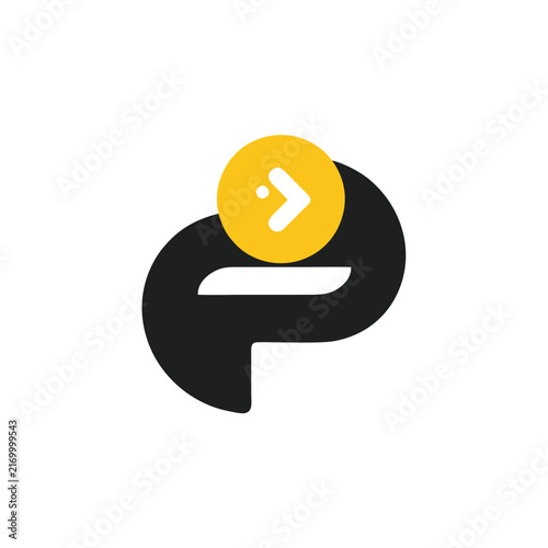 Modern P Logo with Yellow Arrow Circle Illustration