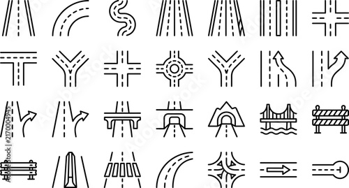 Canvastavla Set of black and white road and highway infrastructure icons showing various int