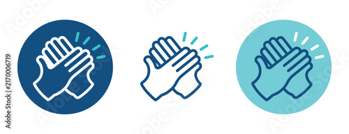 Appreciation Icons: A set of three clapping hand icons symbolizing applause and approval. applause icon, appreciation symbol, round design.