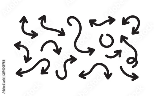 Organic black monoline wavy arrows set on transparent background for fluid design layouts.