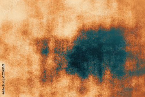 Foto Rustic orange and petrol blue grunge texture background featuring split tone paint blotches and fine scratches ideal for artistic poster backdrops
