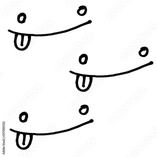 Black and White Hand Drawn Smiley Face Doodle, Three Funny Happy Faces with Tongue Sticking Out Minimalist Vector