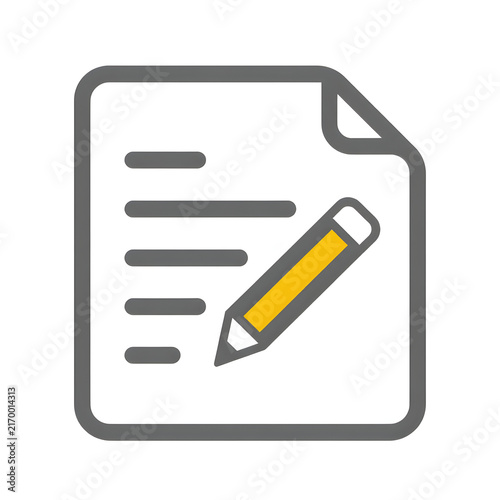 Grey Flat Vector Document File Icon with Pencil Edit Function on White Background