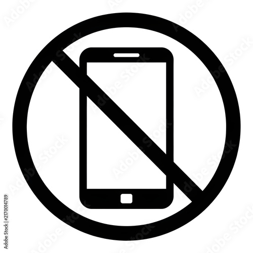 Prohibition Sign for Mobile Phone Usage with Smartphone Silhouette Crossed Out Inside Black Circle