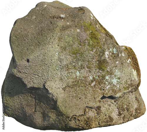 Large Weathered Mossy Rock with Lichen Isolated on Transparent Background