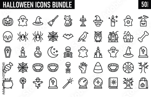 Halloween  with 50 spooky symbols for festive designs and decorations