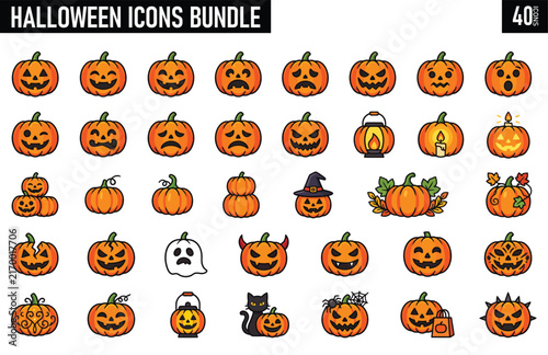 Colorful Halloween-themed vector icons for seasonal designs and decorations.
