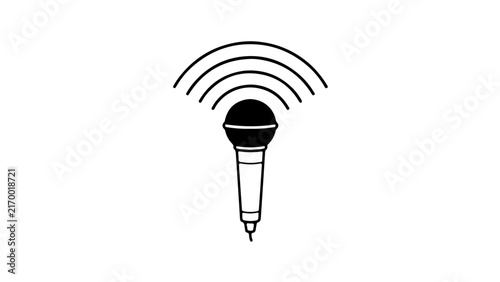 Minimalist microphone icon with wireless signal waves radiating from the top in a flat design style.
