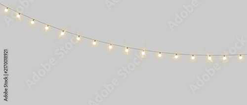 Canvas Print Warm glowing led lighting, string lights garland, Christmas fairy light overlay