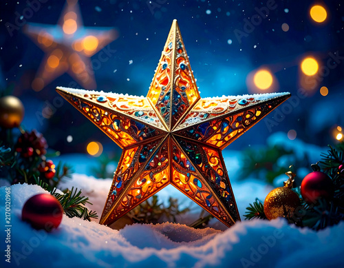 estrella de navidad con ambiente navideño
