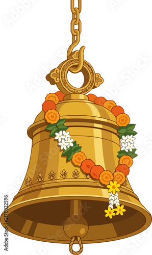 Decorative Golden Temple Bell Illustration
