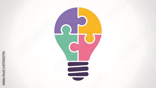 Colorful light bulb made of jigsaw puzzle pieces